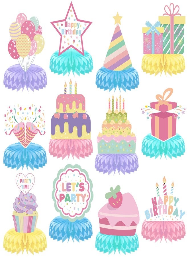 Woosytoo 12 Pieces Happy Birthday Centerpiece Decorations Pastel Birthday Table Decorations Rainbow Macaron Bday Centerpieces for Tables for Girls Women Pastel Birthday Party Supplies - Image 1