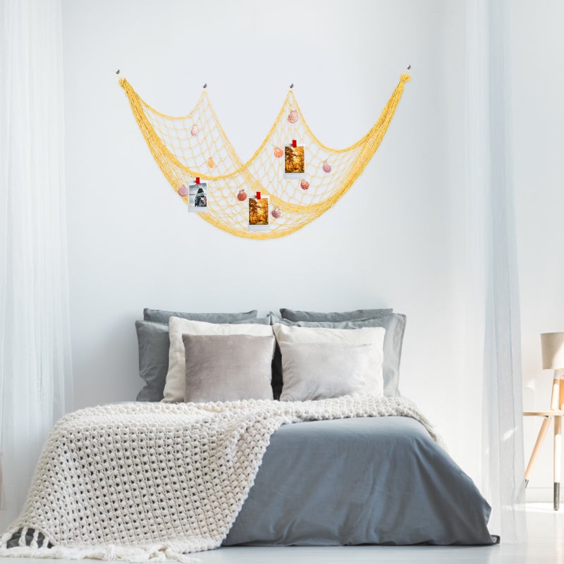 شبكة صيد معلقة على الحائط لتزيين الجدران بطابع بحري، بتصميم حبل قطني متين - Image 5