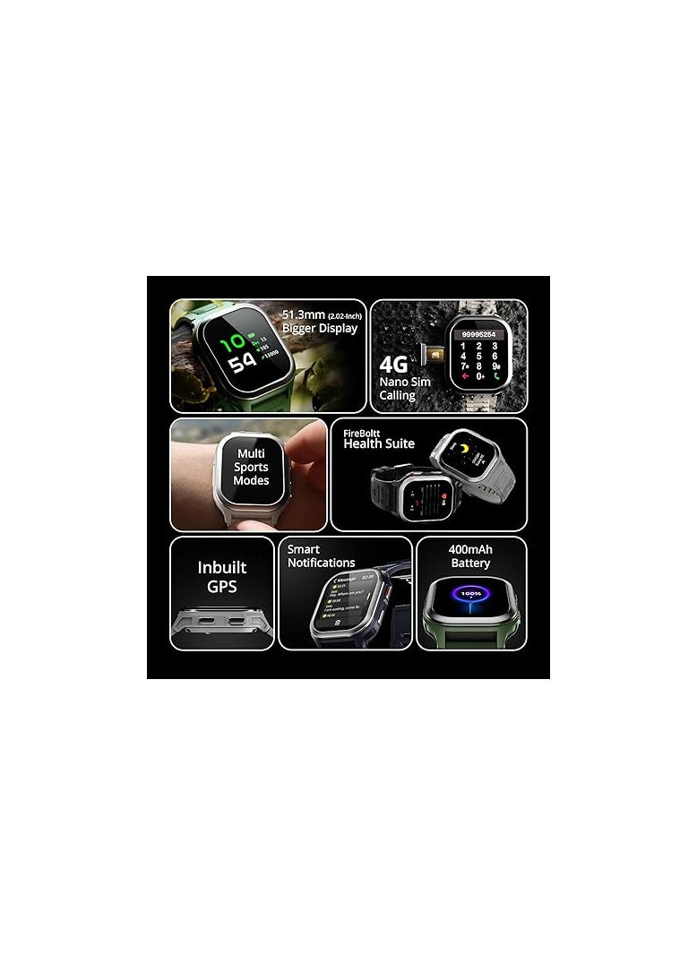 Generic - Fire-Boltt 4G Pro Volte Calling Smart Watch- 2.02” TFT Display, 4G Nano-SIM GPS, Health Suite, Sports Modes, 400mAh Battery (Green) - Image 1