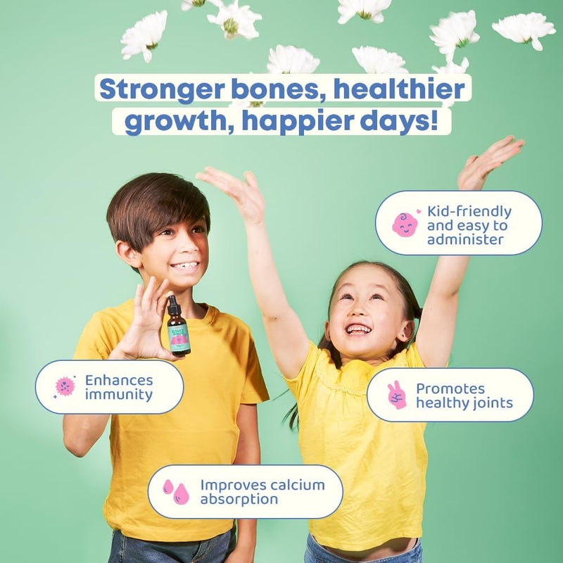 JoySpring Vitamin D3 Kids Drops with K2  Liquid Supplement for Calcium Absorption  Joint Health  360 Servings 2 fl oz  Vitamin D Kids Ages 318 - Image 2