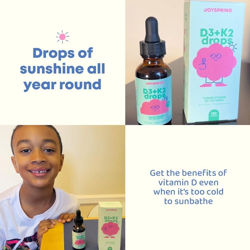 JoySpring Vitamin D3 Kids Drops with K2  Liquid Supplement for Calcium Absorption  Joint Health  360 Servings 2 fl oz  Vitamin D Kids Ages 318 - Image 4