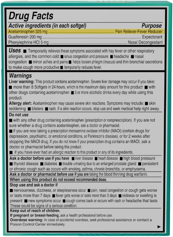 AXIV Sinus Severe  Mucus Relief NonDrowsy Loosens Mucus Maximum Strength Relief of Pain Pressure Congestion  Headache Ease 24 Softgels - Image 2