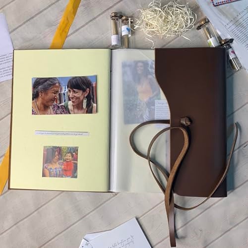 Rustic Town FULL-GRAIN Leather Photos Album (Handmade Paper) with Gift Box - Scrapbook Style Pages Holds 4x6 or 5x7 inches - Birthday, Memories, Wedding Photos (Brown, Large) - Image 4