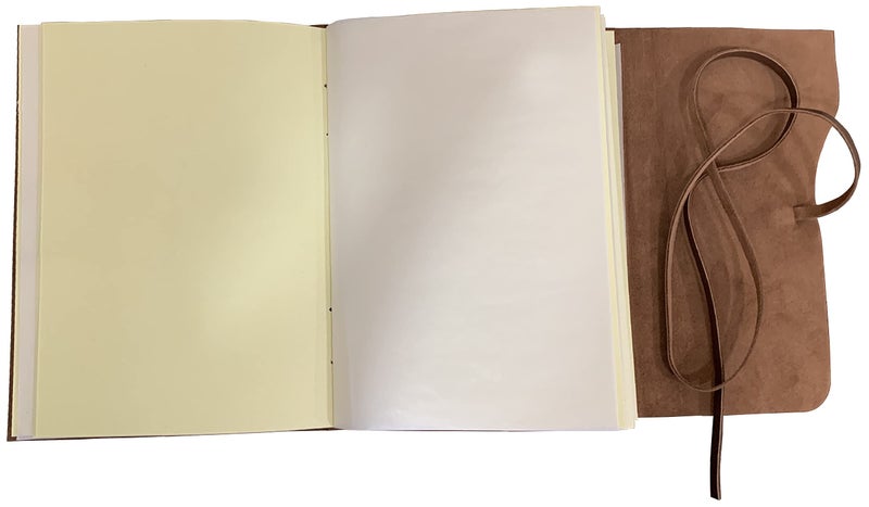 Rustic Town FULL-GRAIN Leather Photos Album (Handmade Paper) with Gift Box - Scrapbook Style Pages Holds 4x6 or 5x7 inches - Birthday, Memories, Wedding Photos (Brown, Large) - Image 3