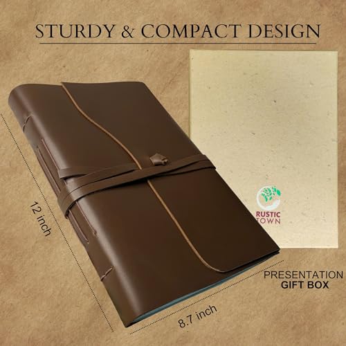 Rustic Town FULL-GRAIN Leather Photos Album (Handmade Paper) with Gift Box - Scrapbook Style Pages Holds 4x6 or 5x7 inches - Birthday, Memories, Wedding Photos (Brown, Large) - Image 2