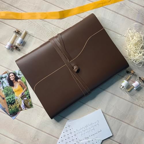 Rustic Town FULL-GRAIN Leather Photos Album (Handmade Paper) with Gift Box - Scrapbook Style Pages Holds 4x6 or 5x7 inches - Birthday, Memories, Wedding Photos (Brown, Large) - Image 5