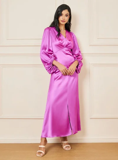Styli Satin Balloon Sleeve Dress