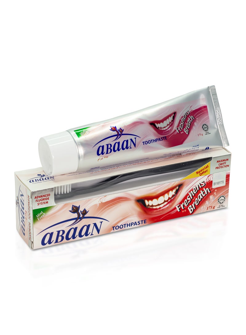 ABAAN Mint Fresh 175g Toothpaste with Advanced Fluoride System, Maximum Cavity protection, Refreshing Mint Taste, Freshens Breath, 1 Concord Toothbrush is Free - Image 1