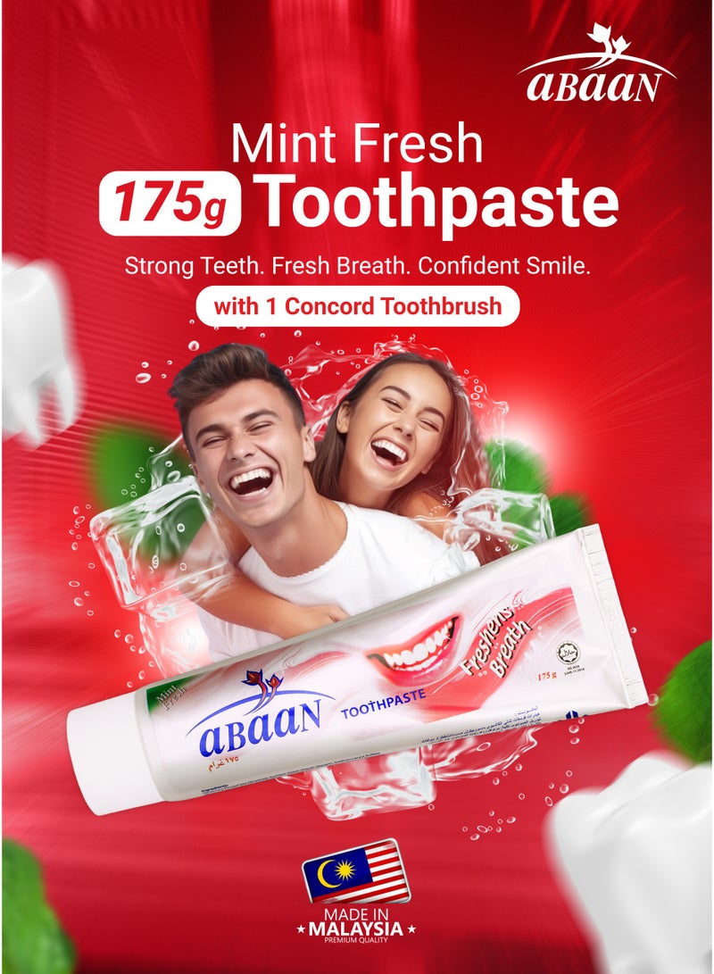 ABAAN Mint Fresh 175g Toothpaste with Advanced Fluoride System, Maximum Cavity protection, Refreshing Mint Taste, Freshens Breath, 1 Concord Toothbrush is Free - Image 2