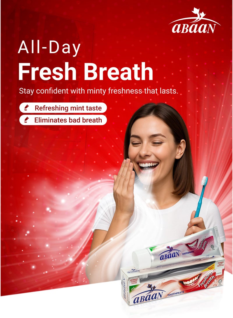 ABAAN Mint Fresh 175g Toothpaste with Advanced Fluoride System, Maximum Cavity protection, Refreshing Mint Taste, Freshens Breath, 1 Concord Toothbrush is Free - Image 4