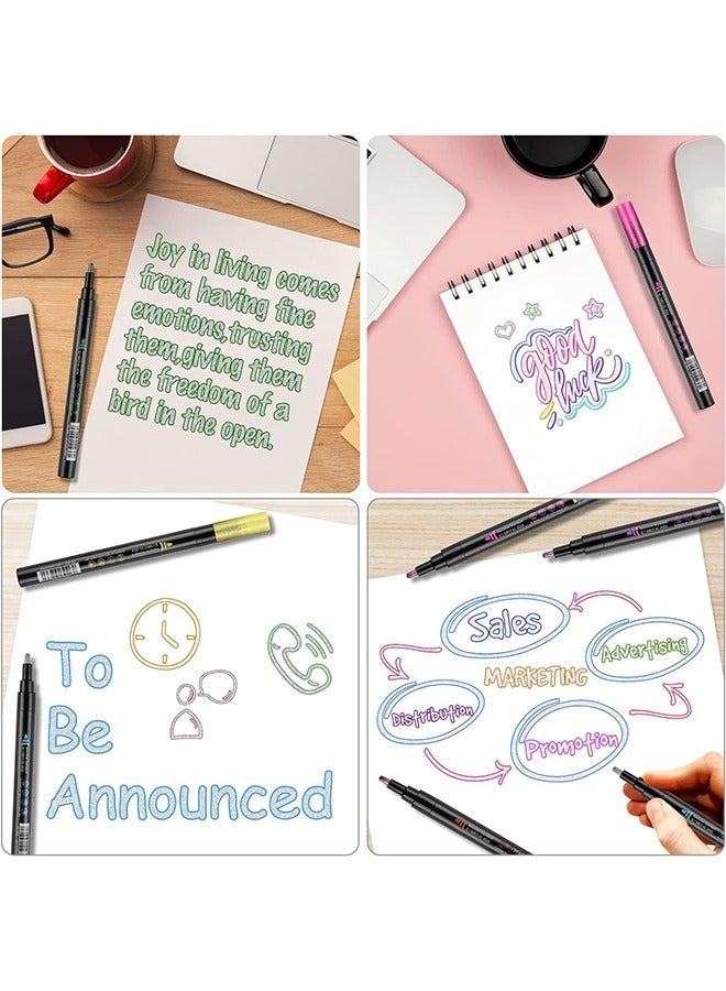 8 Colors Outline Markers Pens, Outline Metallic Markers Double Line Markers Highlighter Pens, Illustration Coloring Sketching Card Make, Greeting Cards DIY Scrapbook Tool Pens - Image 4