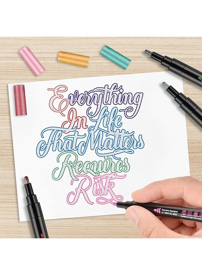 8 Colors Outline Markers Pens, Outline Metallic Markers Double Line Markers Highlighter Pens, Illustration Coloring Sketching Card Make, Greeting Cards DIY Scrapbook Tool Pens - Image 3