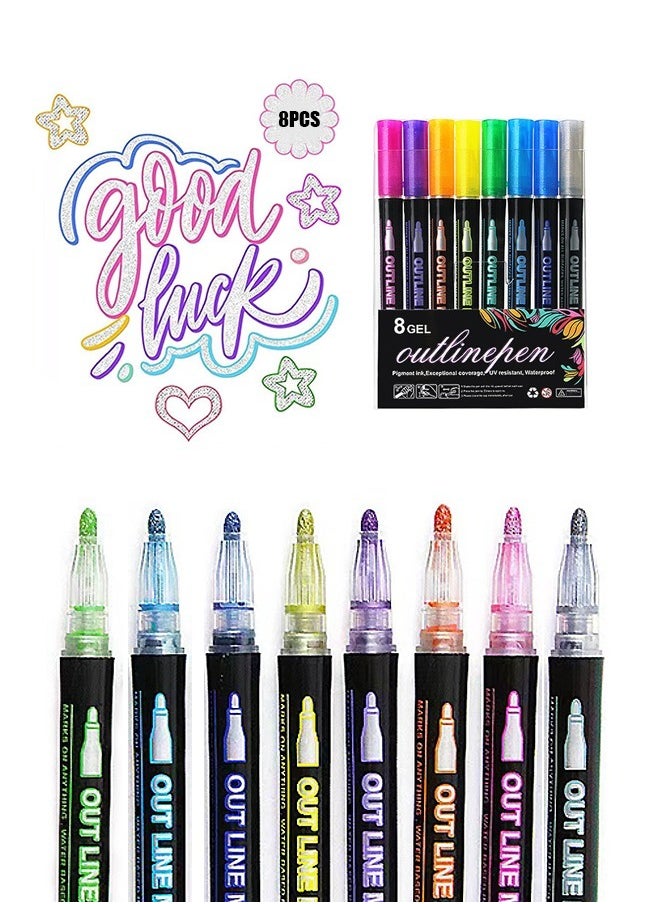 8 Colors Outline Markers Pens, Outline Metallic Markers Double Line Markers Highlighter Pens, Illustration Coloring Sketching Card Make, Greeting Cards DIY Scrapbook Tool Pens - pzsku/ZDA3B3DF0F8C15A30F127Z/45/_/1723529244/98023034-6c91-44c0-a106-e20cd83d673b