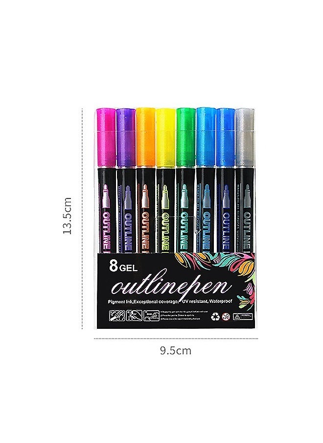 8 Colors Outline Markers Pens, Outline Metallic Markers Double Line Markers Highlighter Pens, Illustration Coloring Sketching Card Make, Greeting Cards DIY Scrapbook Tool Pens - pzsku/ZDA3B3DF0F8C15A30F127Z/45/_/1723529246/4a453e5c-a40d-449f-b874-9dc9b0ec6505