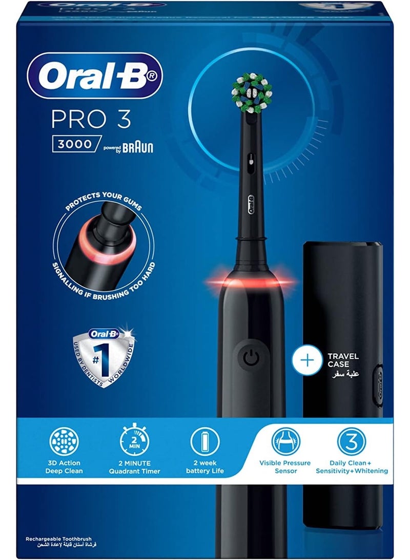 Oral-B Pro Clean 3 3000 Electric Toothbrush with Travel Case, Black Color, Rechargeable, with Built-in Timer - Image 1