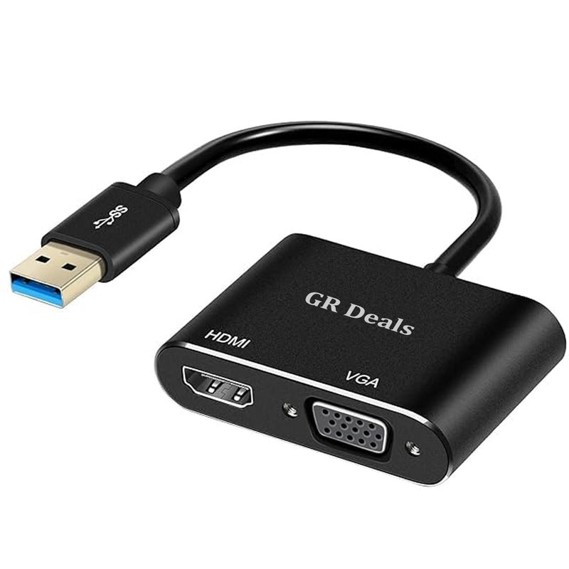 GR Deals GR Deals USB to HDMI VGA Adapter, USB 3.0 to HDMI Converter 1080P HDTV and VGA Sync Output Support Windows 10/8/7 Only. Black. - Image 1