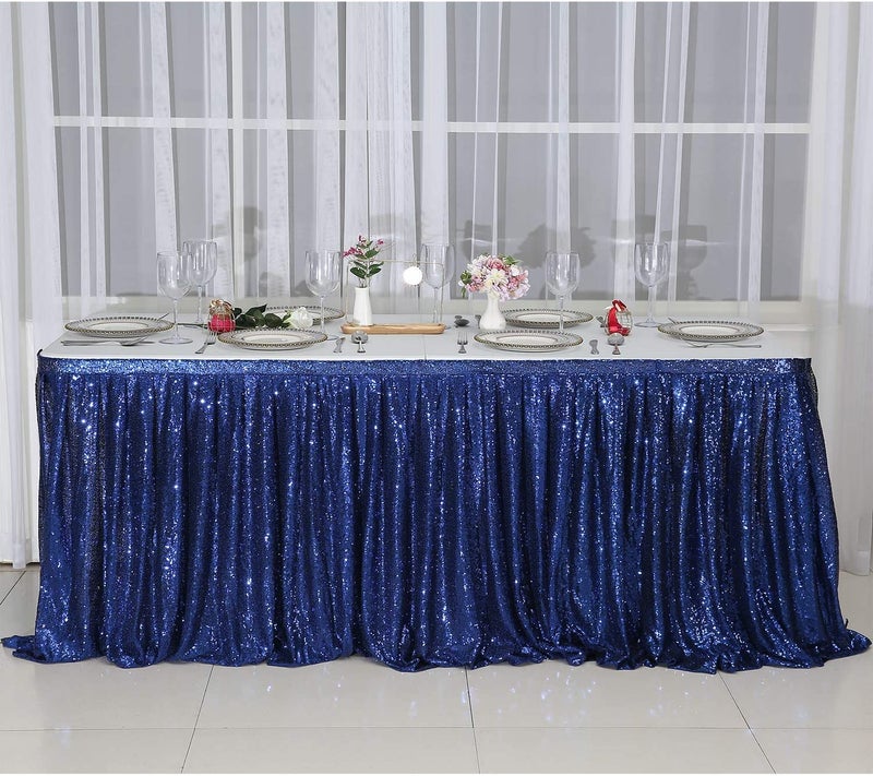 PartyDelight تنورة طاولة لامعة باللون الأزرق الداكن بطول 6 أقدام لحفلات عيد الميلاد والزفاف والاحتفالات - Image 3