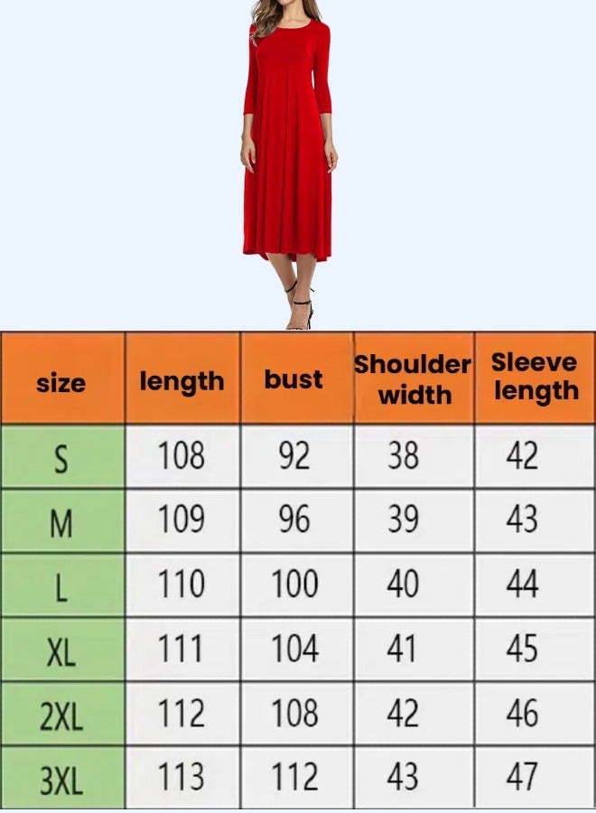 NIBEMINENT Women's 3/4 Sleeve A-line and Flare Midi Long Dress - Image 2