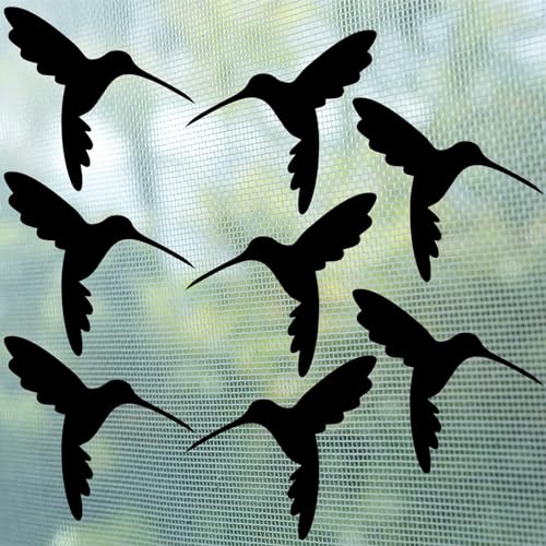 Dunzoom 8 Pcs Retractable Screen Door Stickers Keep Children Safe Sliding Glass Door Decals Screen Window Sliding Caution for Window Safety, Warn Alert Dogs, Kids, Birds(Black,Hummingbirds) - Image 1