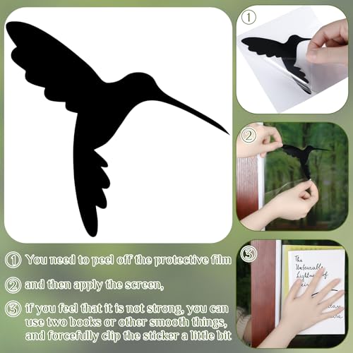 Dunzoom 8 Pcs Retractable Screen Door Stickers Keep Children Safe Sliding Glass Door Decals Screen Window Sliding Caution for Window Safety, Warn Alert Dogs, Kids, Birds(Black,Hummingbirds) - Image 3
