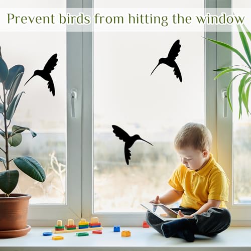 Dunzoom 8 Pcs Retractable Screen Door Stickers Keep Children Safe Sliding Glass Door Decals Screen Window Sliding Caution for Window Safety, Warn Alert Dogs, Kids, Birds(Black,Hummingbirds) - Image 5