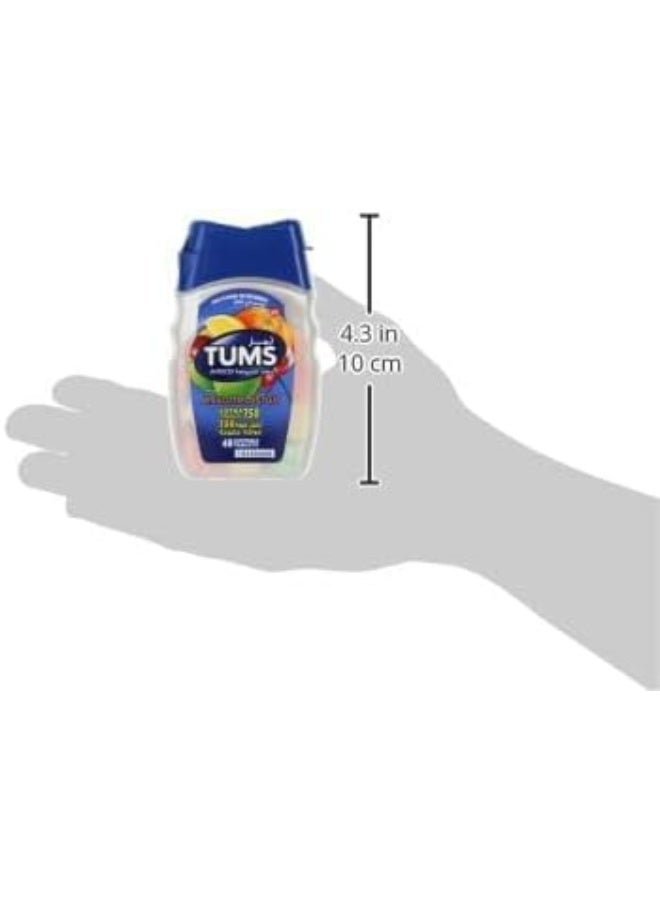 TUMS أقراص تومس القابلة للمضغ، قوة إضافية لتخفيف حرقة المعدة وعسر الهضم، نكهات فواكه متنوعة، 48 قرص - Image 4
