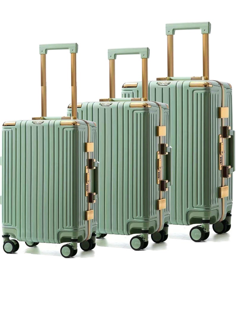 PK - 3 PCS TROLLEY LUGGAGE ALUMINUM FRAME POLY CARBON MATERIAL, LUGGAGE SUITCASE SET AND CABIN LUGGAGE BAG SET GREEN COLOUR - Image 1