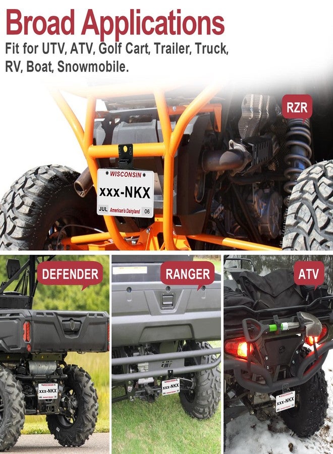 StarknightMT حامل لوحة ترخيص StarknightMT ATV UTV مع إضاءة - إطار لوحة ترخيص من الألومنيوم متوافق مع Polaris RZR Ranger Sportsman Marverick X3 Renegade DS Trailer Truck RV Boat Golf Cart Snowmobile - Image 5