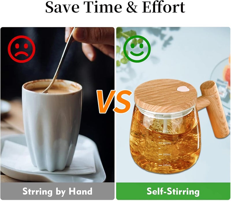 FOXNSK Self Stirring Mug, Electric Mixing Cup Self Stirring Coffee Mug High Borosilicate Glass Mixing Coffee Mug Rotating Home Office Travel Stirring Cup Suitable for Coffee/Milk/Protein Powder - Image 3