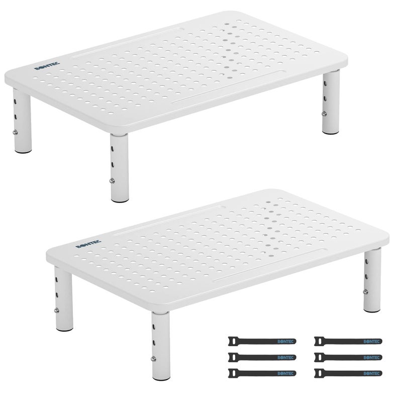 BONTEC 2 Pack 3 Height Adjustable Monitor Stand Riser with Pen Holder Ergonomic Metal Laptop Stand with Cable Management Desktop Stand for Computer Printer Monitor Laptop Black Steel 145 in
