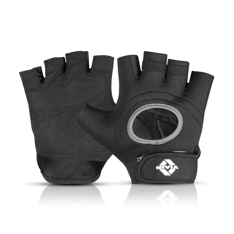 نيفيا Nivia Warrior 2.0 Gym Gloves for Men & Women - Durable Grip, Padded Palm Support, Adjustable Velcro Closure, Black, Size M