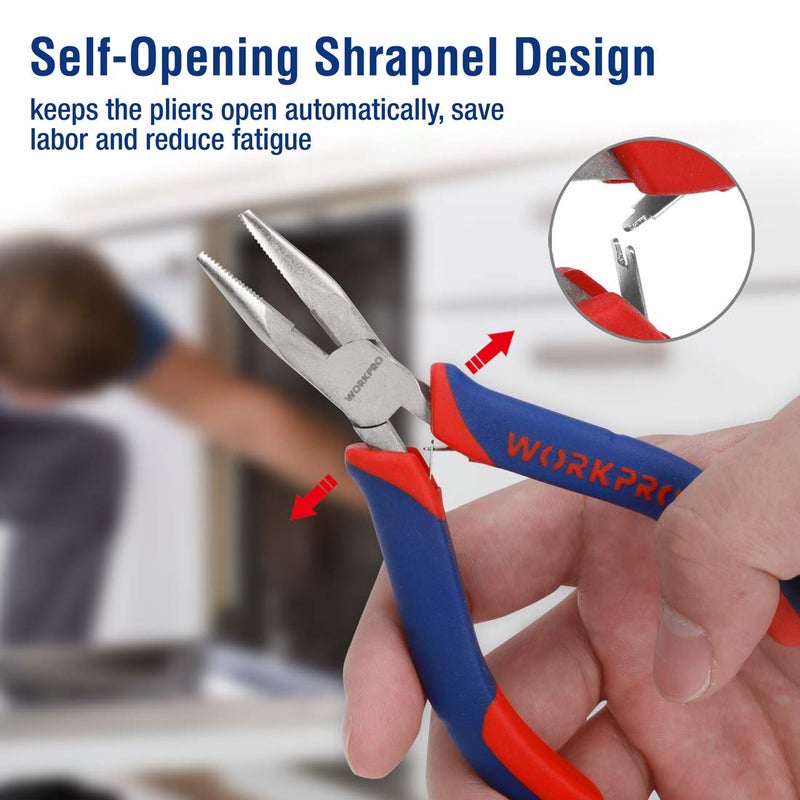 WORKPRO 6-piece Mini Pliers Set - Needle Nose, Diagonal, Long Nose, Bent Nose, End Cutting and Linesman, for Making Crafts, Repairing Electronic Devices, with Pouch - Image 3