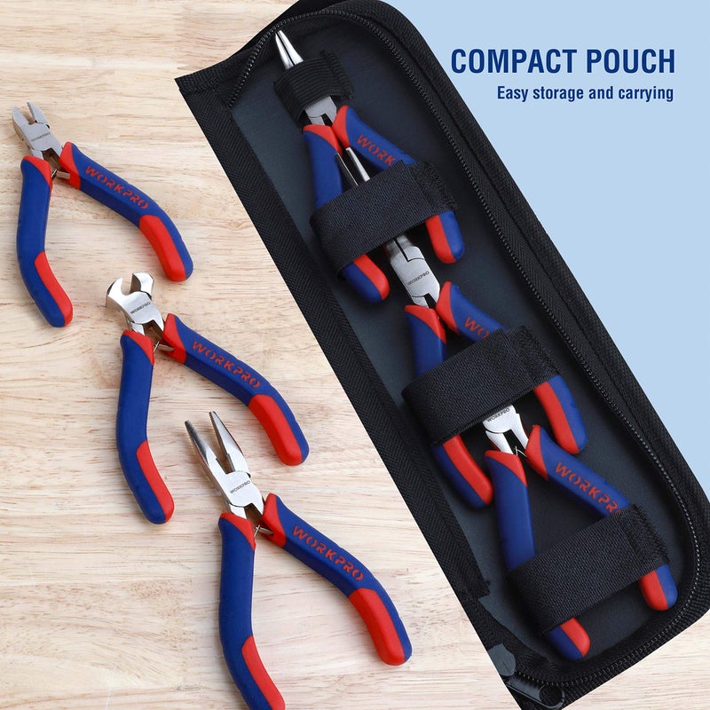 WORKPRO 6-piece Mini Pliers Set - Needle Nose, Diagonal, Long Nose, Bent Nose, End Cutting and Linesman, for Making Crafts, Repairing Electronic Devices, with Pouch - Image 5