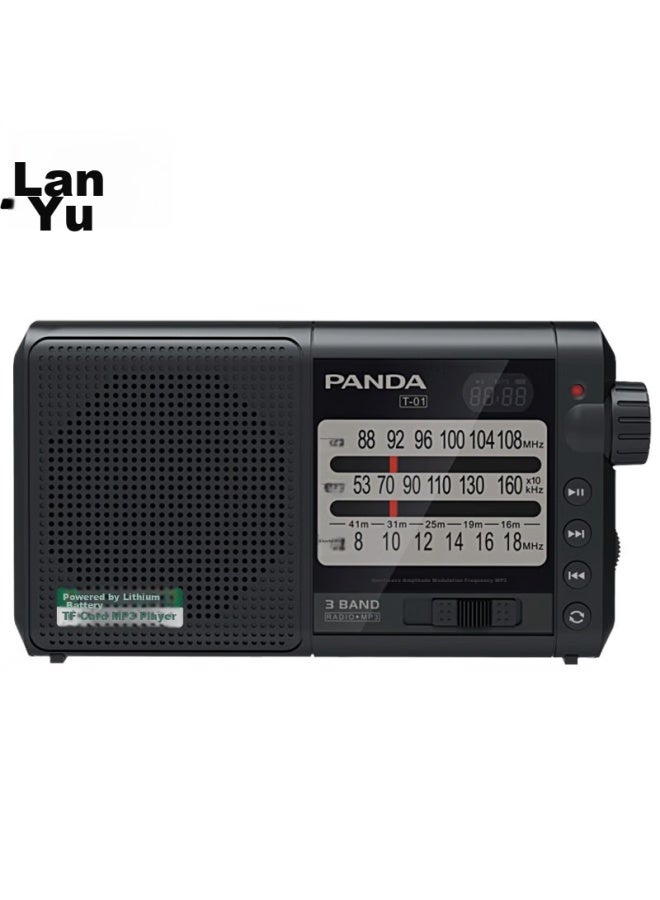 Panda T-01 Elderly Mini Three-Band Semiconductor All-Band Radio, Card-Insertable Lithium Battery Digital Audio Player (Black) - Image 1