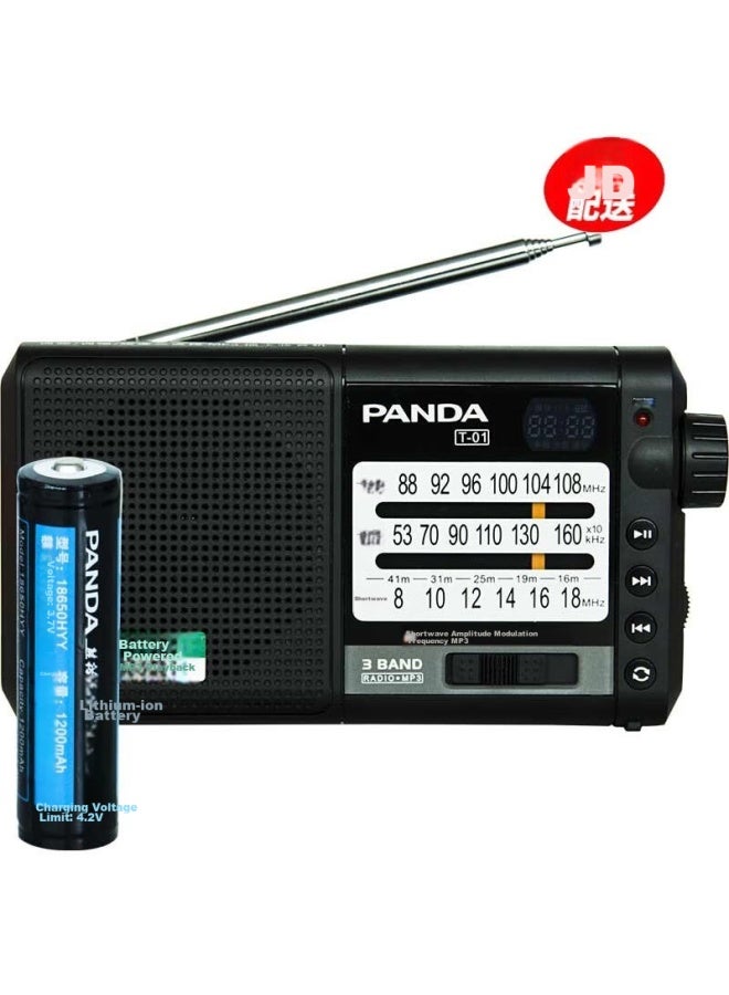 Panda T-01 Elderly Mini Three-Band Semiconductor All-Band Radio, Card-Insertable Lithium Battery Digital Audio Player (Black) - Image 4