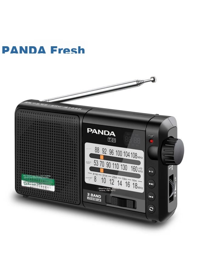 Panda T-01 Elderly Mini Three-Band Semiconductor All-Band Radio, Card-Insertable Lithium Battery Digital Audio Player (Black) - Image 3
