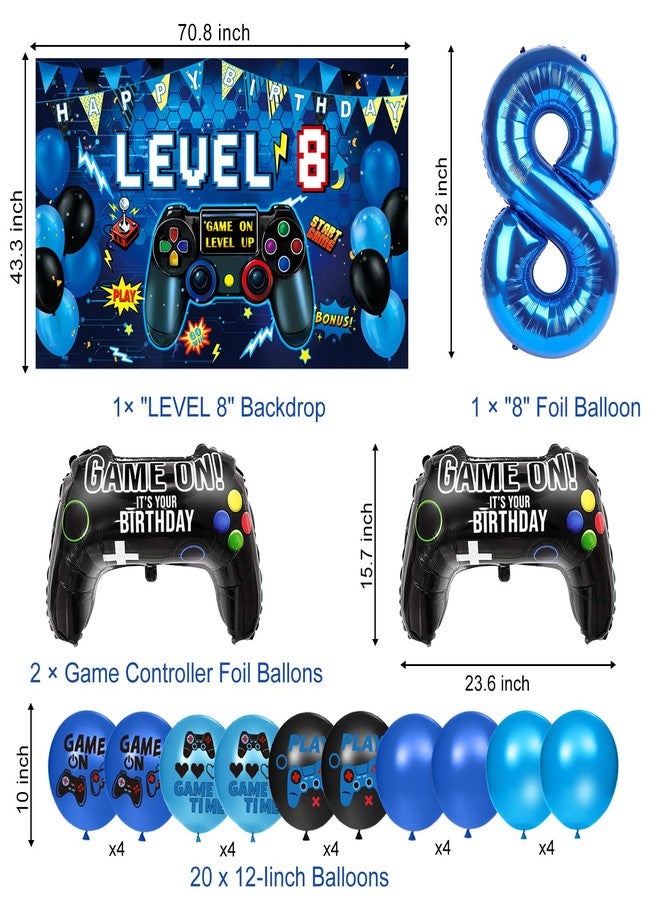 Oigco Video Game 8th Birthday Decorations for Boys, Level 8 Backdrop, Banner, Hanging Swirls, Honeycomb Centerpieces, Foil & Latex Balloons for Boy Video Game Birthday Decorations - Image 3