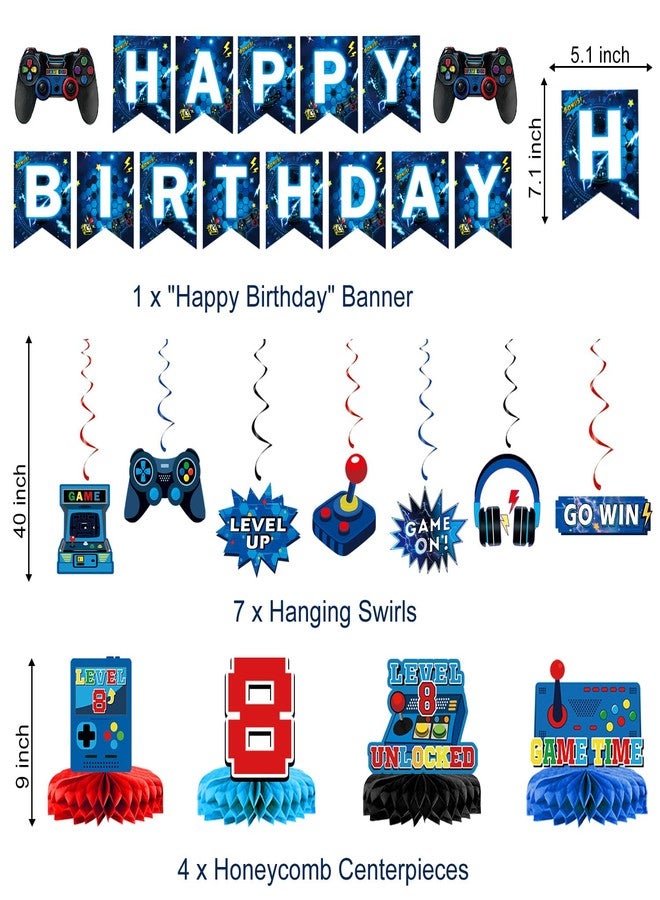 Oigco Video Game 8th Birthday Decorations for Boys, Level 8 Backdrop, Banner, Hanging Swirls, Honeycomb Centerpieces, Foil & Latex Balloons for Boy Video Game Birthday Decorations - Image 2