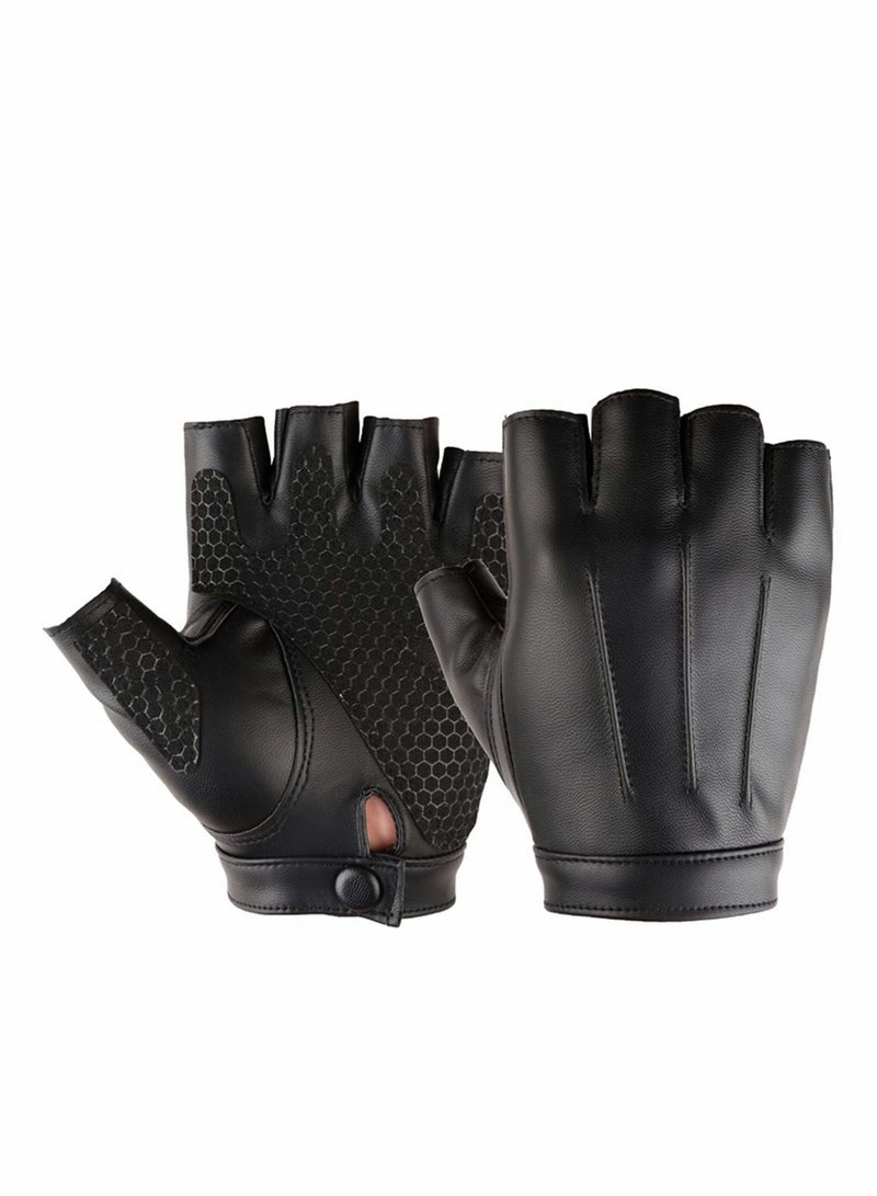 Generic Fingerless Driving PU Leather Gloves, Outdoor Sport Faux Half Finger with Anti-Slip Layer Glove for Men, Women  - Image 5