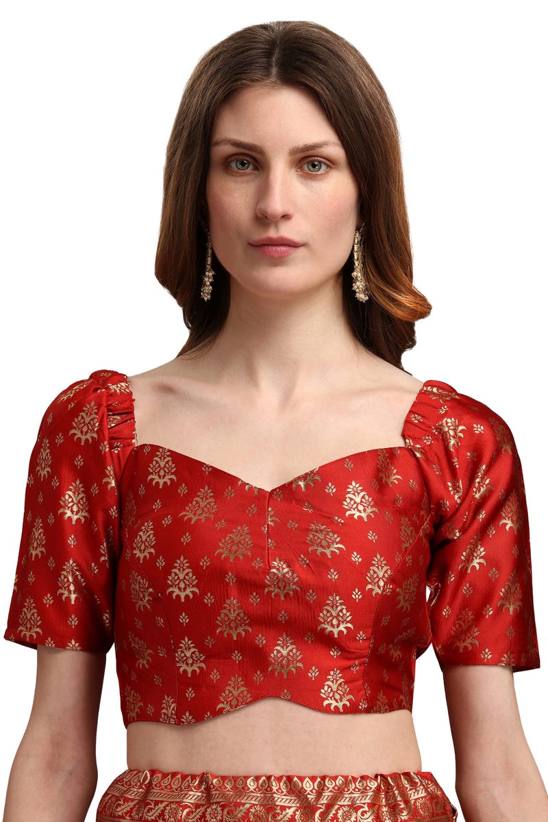 PURVAJA Women's Jacquard Semi-Stitched Lehenga choli (Trisha-Red_Red_Free Size) - Image 5