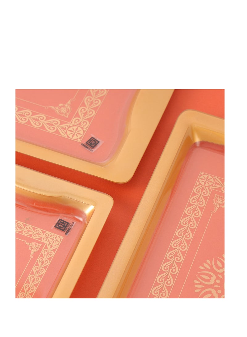 Royalford Acrylic Serving Tray- RF11237| Rectangular Tray Set with an Elegant and Sleek Design, Durable and Long-Lasting Plastic Construction| Set Includes: Small, Medium and Large, Multi-Purpose Tray Set Ideal for Serving Tea, Drinks, Food, Decor Items Gold/Clear - Image 4