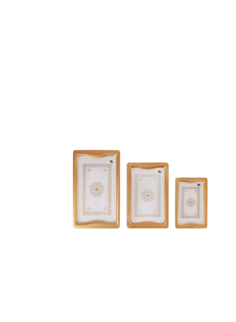 Royalford Acrylic Serving Tray- RF11237| Rectangular Tray Set with an Elegant and Sleek Design, Durable and Long-Lasting Plastic Construction| Set Includes: Small, Medium and Large, Multi-Purpose Tray Set Ideal for Serving Tea, Drinks, Food, Decor Items Gold/Clear - Image 1