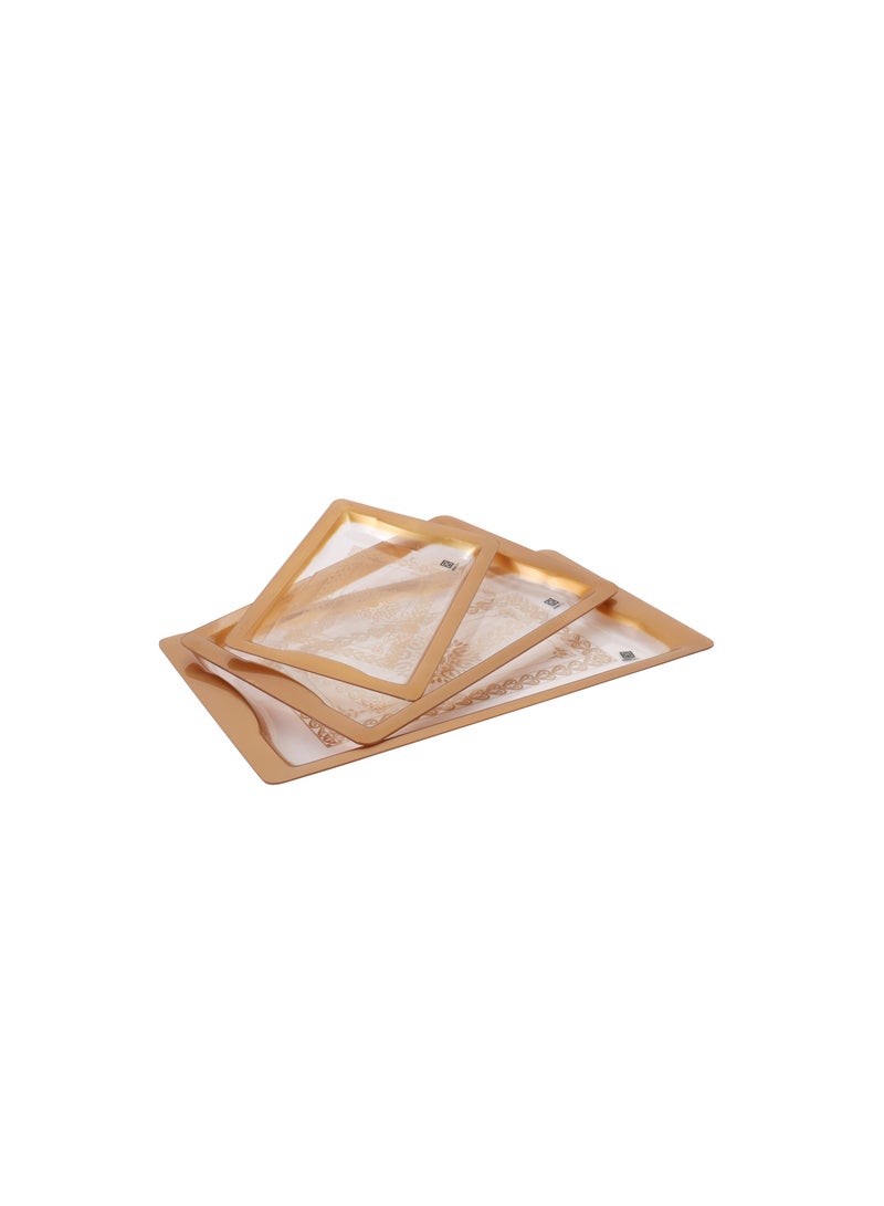 Royalford Acrylic Serving Tray- RF11237| Rectangular Tray Set with an Elegant and Sleek Design, Durable and Long-Lasting Plastic Construction| Set Includes: Small, Medium and Large, Multi-Purpose Tray Set Ideal for Serving Tea, Drinks, Food, Decor Items Gold/Clear - Image 2