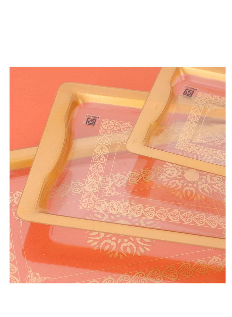Royalford Acrylic Serving Tray- RF11237| Rectangular Tray Set with an Elegant and Sleek Design, Durable and Long-Lasting Plastic Construction| Set Includes: Small, Medium and Large, Multi-Purpose Tray Set Ideal for Serving Tea, Drinks, Food, Decor Items Gold/Clear - Image 3