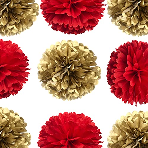 Adeer 14" Red and Gold Tissue Pom Poms Kit DIY Decorative Paper Flowers Ball for Christmas New Years Eve Party Wedding Baby Shower Graduation Birthday Party Home Outdoor Hanging Decorations, Pack of 10 - Image 3