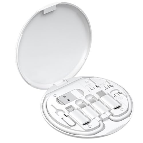 Azvegr Multi USB Charging Adapter Cable Kit C to iOS Device Cable Box Conversion Set USB A Type C to Male MicroType CiOS Device Data Transfer Card Storage Tray Eject Pin Phone Holder White - Image 3
