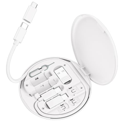 Azvegr Multi USB Charging Adapter Cable Kit C to iOS Device Cable Box Conversion Set USB A Type C to Male MicroType CiOS Device Data Transfer Card Storage Tray Eject Pin Phone Holder White - Image 1