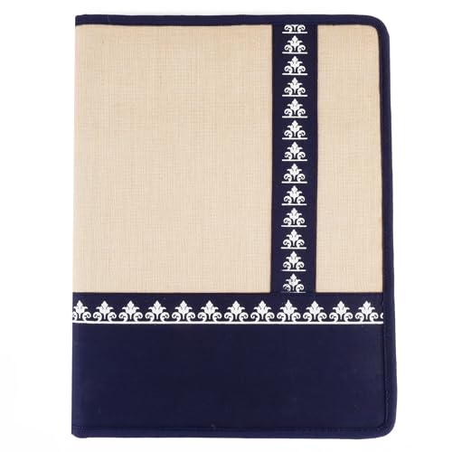 Asraw A4 Jute Professional File Folder Document Zipper Organizer for Corporate Meetings, Interview Portfolio, Certificates, Document Holder, Jute Conference File Folder (Blue) - Image 1
