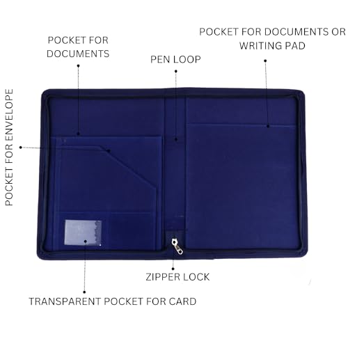 Asraw A4 Jute Professional File Folder Document Zipper Organizer for Corporate Meetings, Interview Portfolio, Certificates, Document Holder, Jute Conference File Folder (Blue) - Image 3
