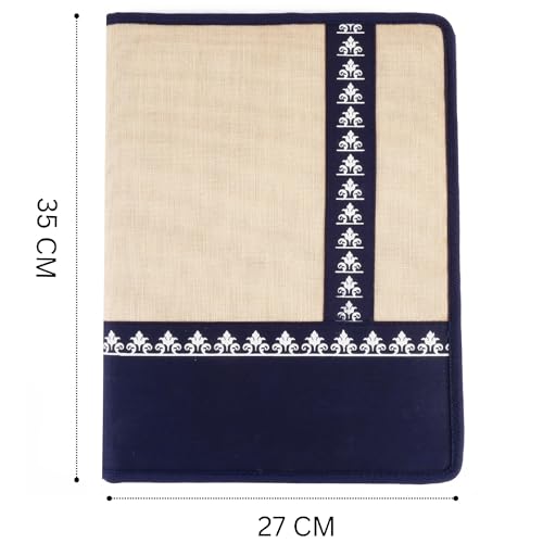 Asraw A4 Jute Professional File Folder Document Zipper Organizer for Corporate Meetings, Interview Portfolio, Certificates, Document Holder, Jute Conference File Folder (Blue) - Image 5